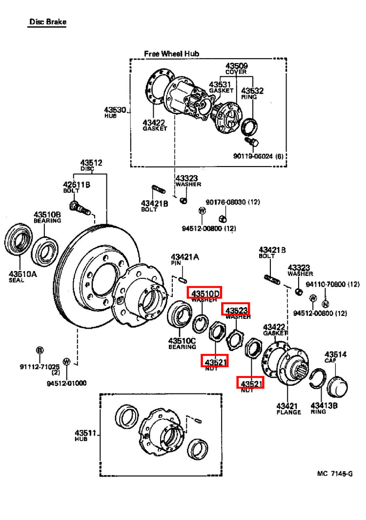 Genuine Hilux YN110 YN107 YN106 YN105 YN100 Front Axle Spindle Nut RH + LH Kit