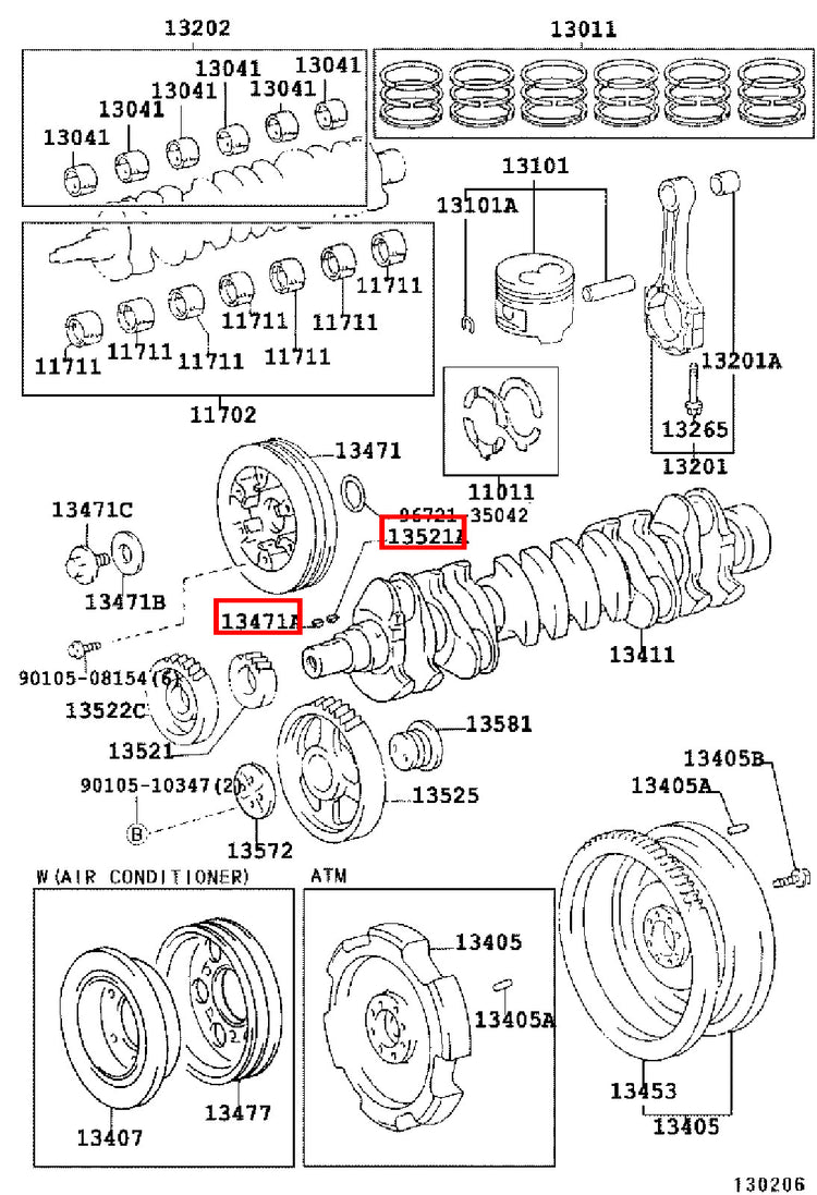 Genuine Hilux KZN205 KZN165 KZN130 Crankshaft Pulley Woodruff Key