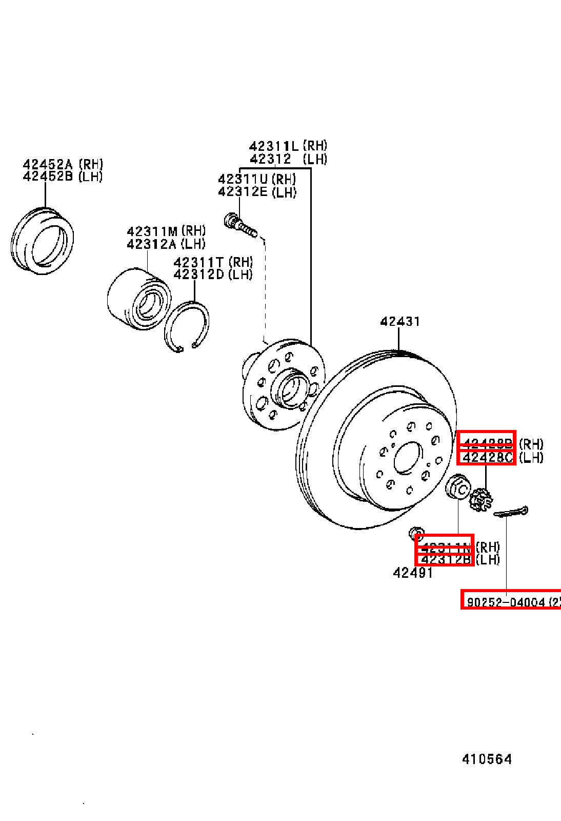 Genuine Hiace RCH23 RCH22 RCH19 RCH18 RCH13 RCH12 Rear Axle Shaft Lock Nut Kit