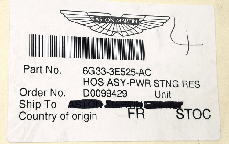 Genuine Aston Martin V8 Vantage Power Steering Reservoir Feed Hose 6G33-3E525-AC