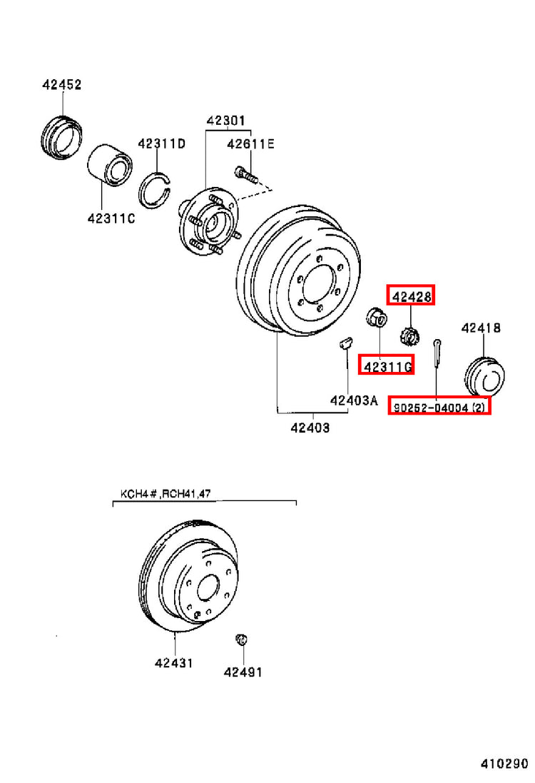 Genuine Hiace RCH23 RCH22 RCH19 RCH18 RCH13 RCH12 Rear Axle Shaft Lock Nut Kit