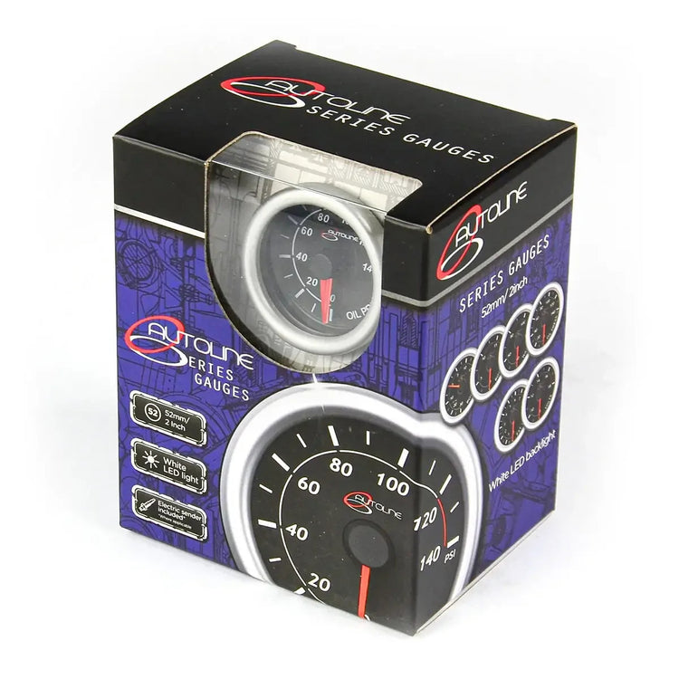 Genuine Autoline Oil Press Gauge 0-140psi 52mm Autoline Series Black 12V