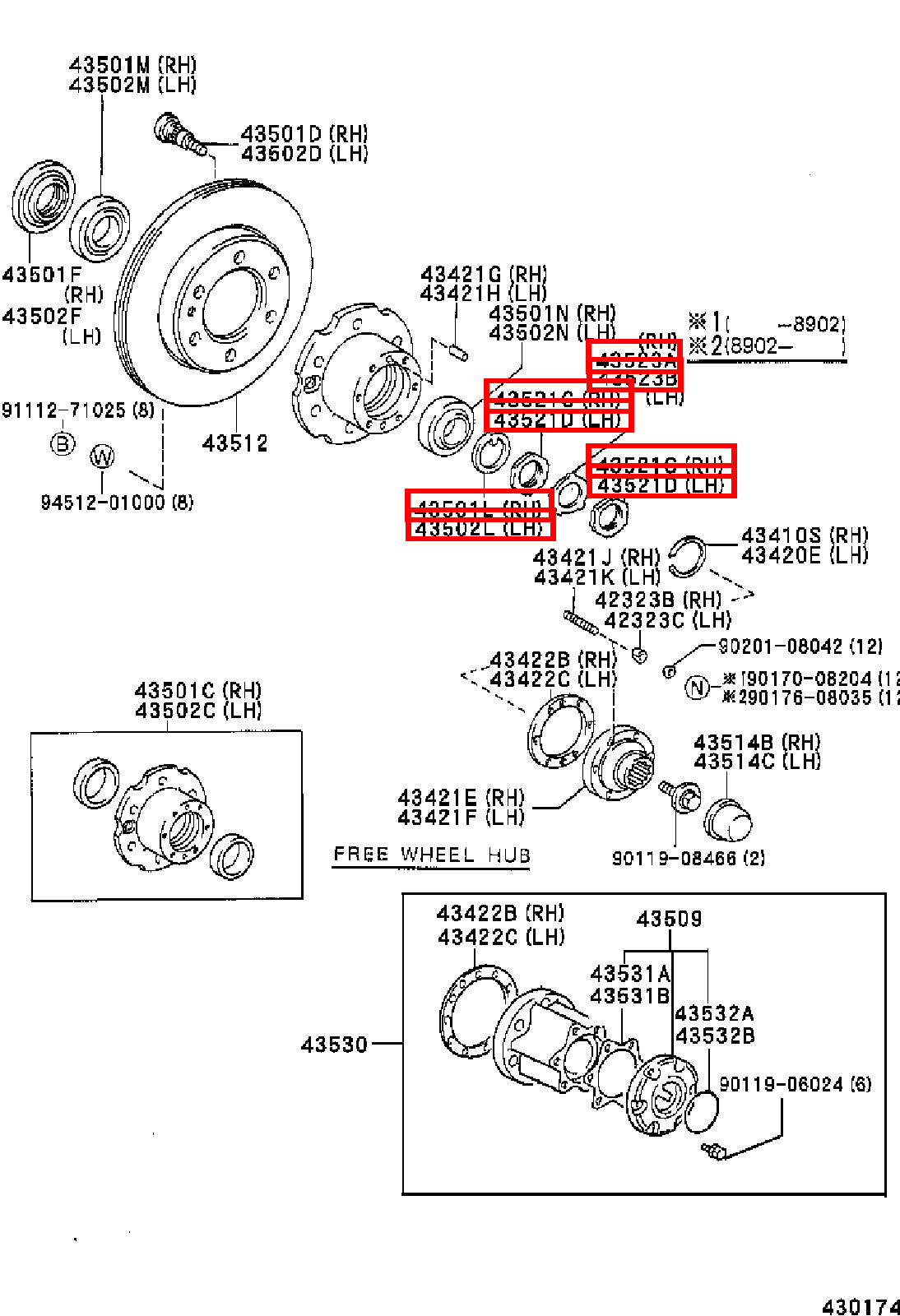Genuine Hilux YN110 YN107 YN106 YN105 YN100 Front Axle Spindle Nut RH + LH Kit