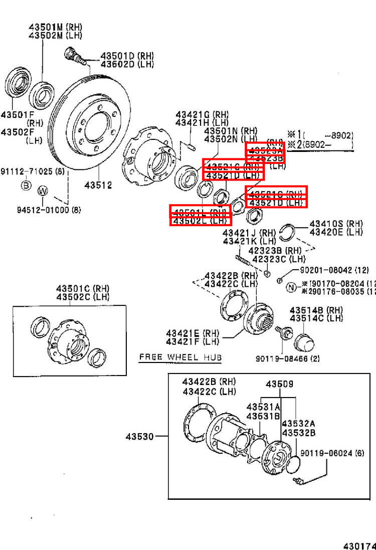 Genuine Hilux YN110 YN107 YN106 YN105 YN100 Front Axle Spindle Nut RH + LH Kit