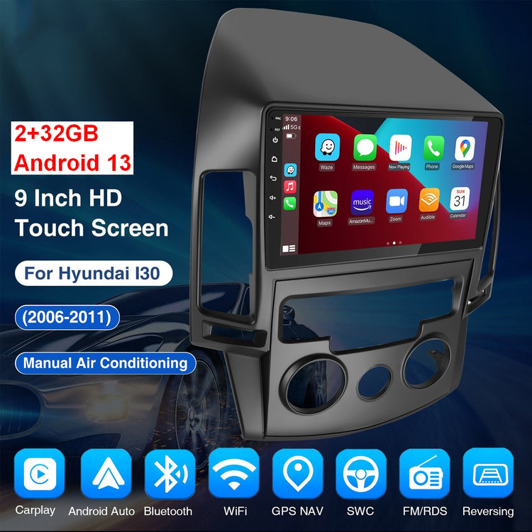 Wireless Carplay For Hyundai I30 2006-2011 Car Radio Android 13 Stereo GPS Navi