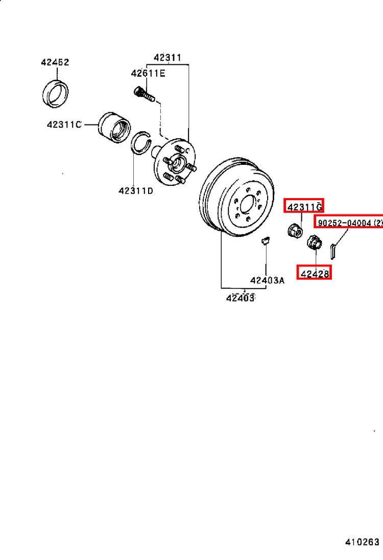Genuine Hiace RCH23 RCH22 RCH19 RCH18 RCH13 RCH12 Rear Axle Shaft Lock Nut Kit