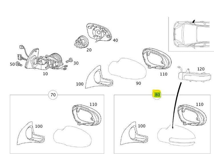 Genuine Mercedes-Benz A-Class Right Side View Mirror Housing Kit A16881004647C45