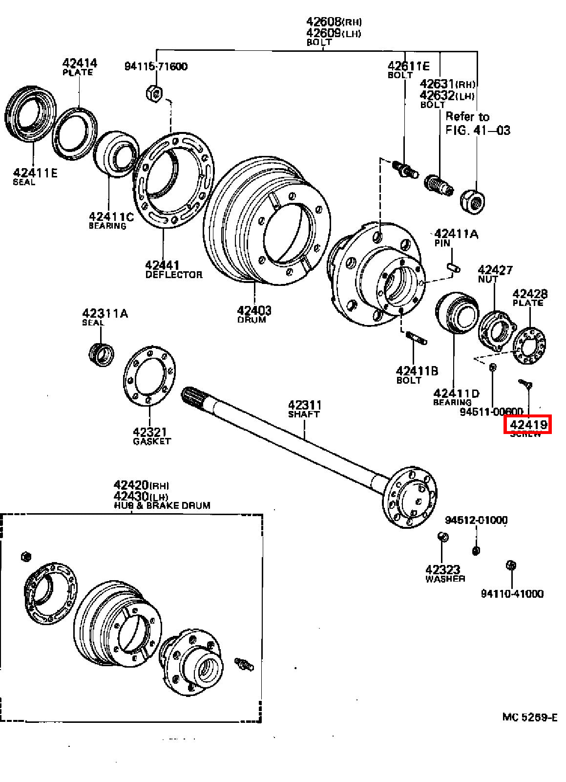 Genuine Dyna ToyoAce RZY281 RZY231 RZY230 Rear Wheel Bearing Hub Nut Screw