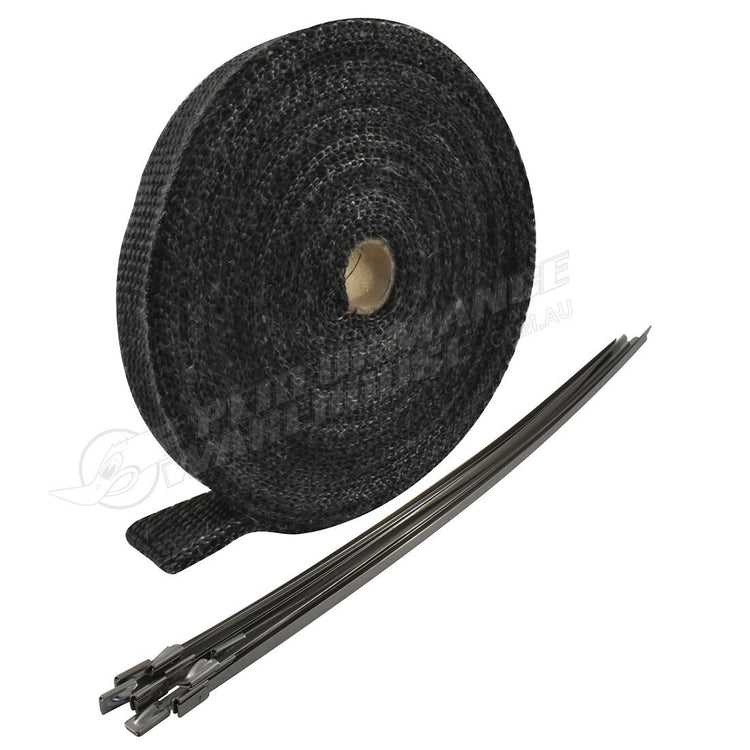 Exhaust Wrap 1" X 50', Fibreglass Black W/Stainless Ties - CAL-H1012BK