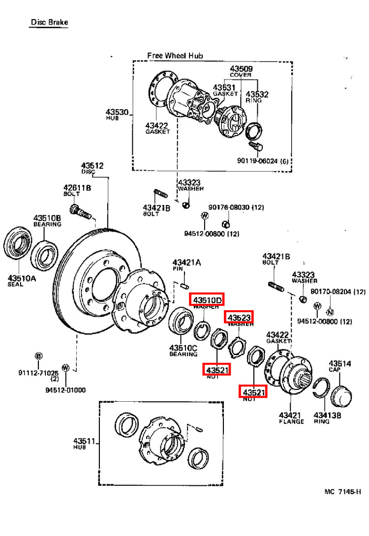 Genuine Hilux YN110 YN107 YN106 YN105 YN100 Front Axle Spindle Nut RH + LH Kit