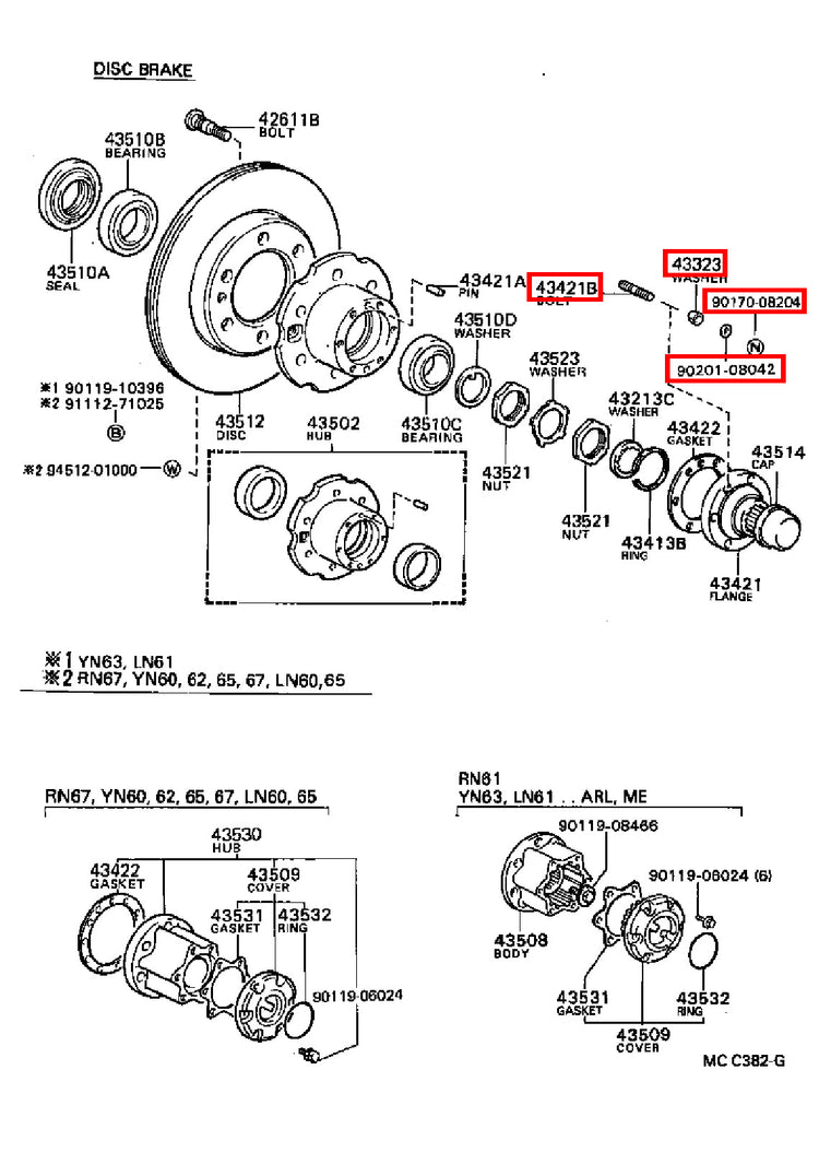 Genuine Dyna ToyoAce KDY270 KDY231 KDY230 Axle Hub Stud Washer Nut 8mm Kit