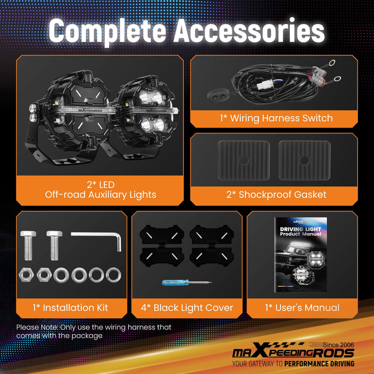 270° LED Driving Light Bar 3.5inch 19200LM Spot Flood Combo RGB DRL White Amber