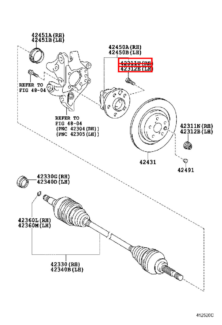 Genuine Sequoia USK65 USK60 UPK65 UPK60 UCK65 UCK60 Front Wheel Hub Stud Bolt