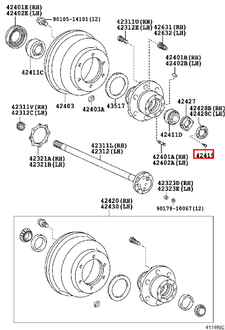 Genuine Dyna ToyoAce RZY281 RZY231 RZY230 Rear Wheel Bearing Hub Nut Screw