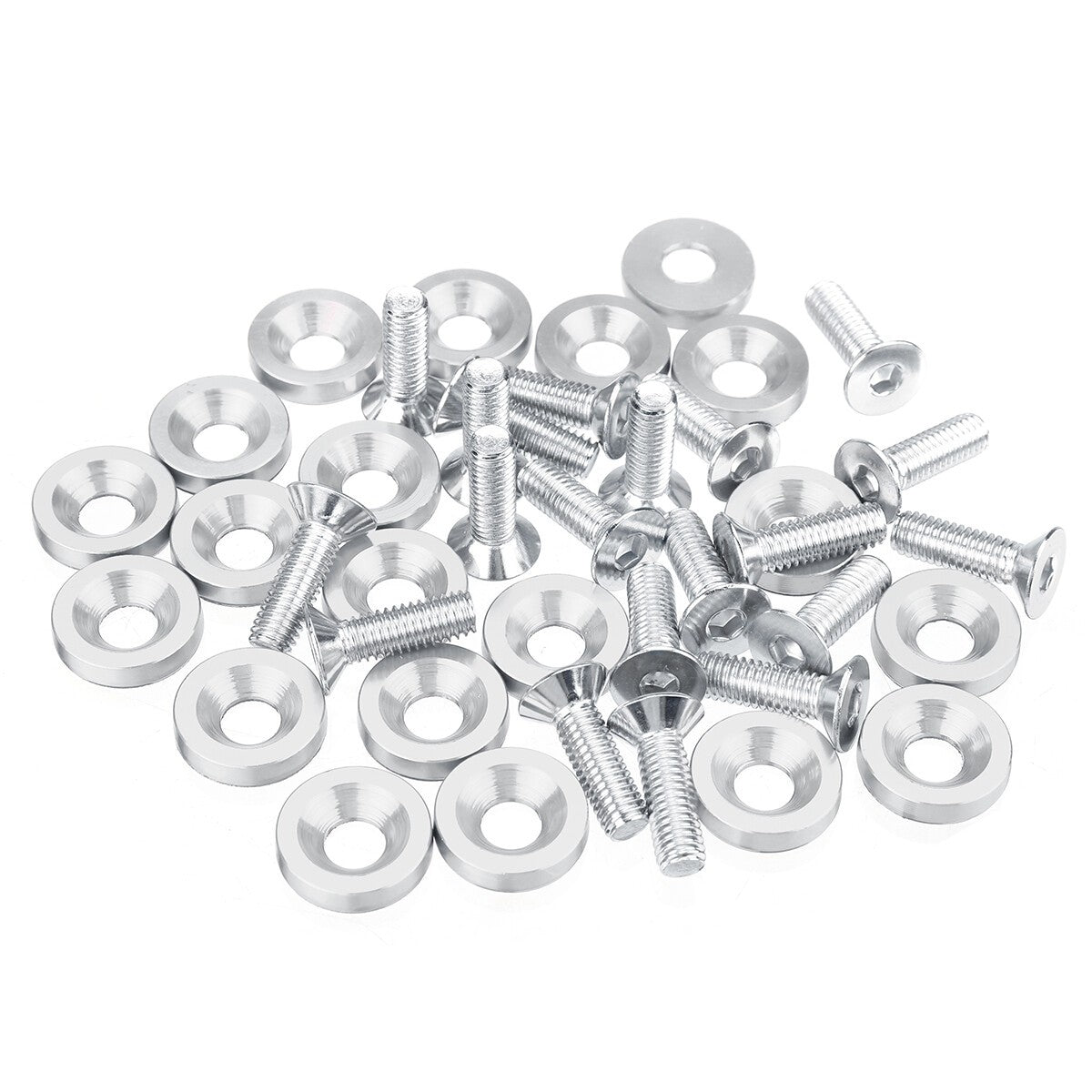 40pcs Washer Bolt Fender Bumper Silver Engine Bay Dress Up Set Aluminum M6x15mm.