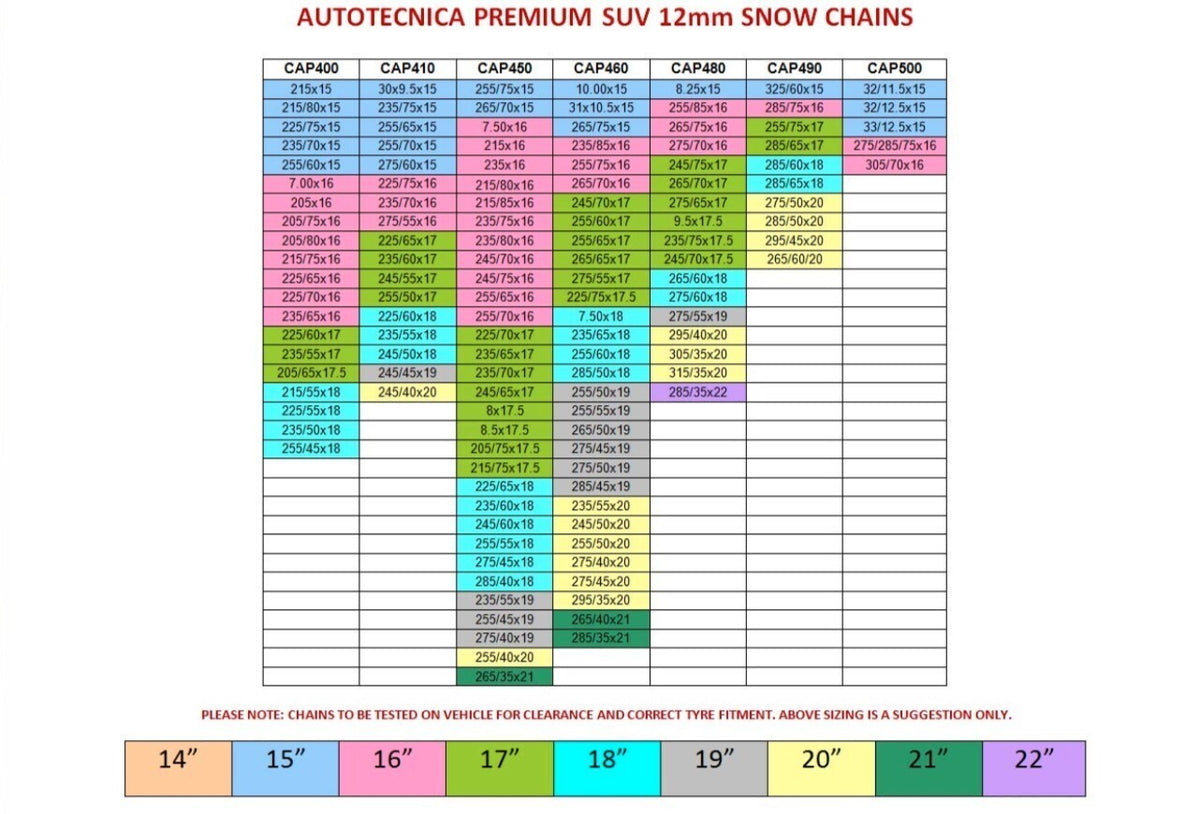 Autotecnica 12mm snow chains Premium Autofit fits 225/75x17.5 tyre size