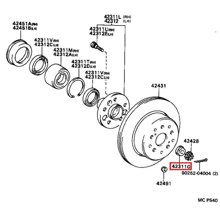 Genuine Hiace RCH29 RCH28 RCH23 RCH22 RCH19 RCH18 RCH13 Rear Axle Shaft Nut