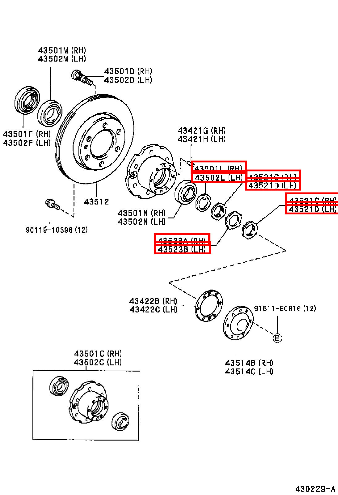 Genuine Hilux YN110 YN107 YN106 YN105 YN100 Front Axle Spindle Nut RH + LH Kit