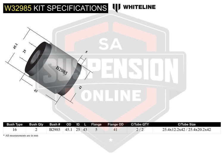 Whiteline W32985 - Shock absorber - lower bushing kit (Bush- shock absorber)