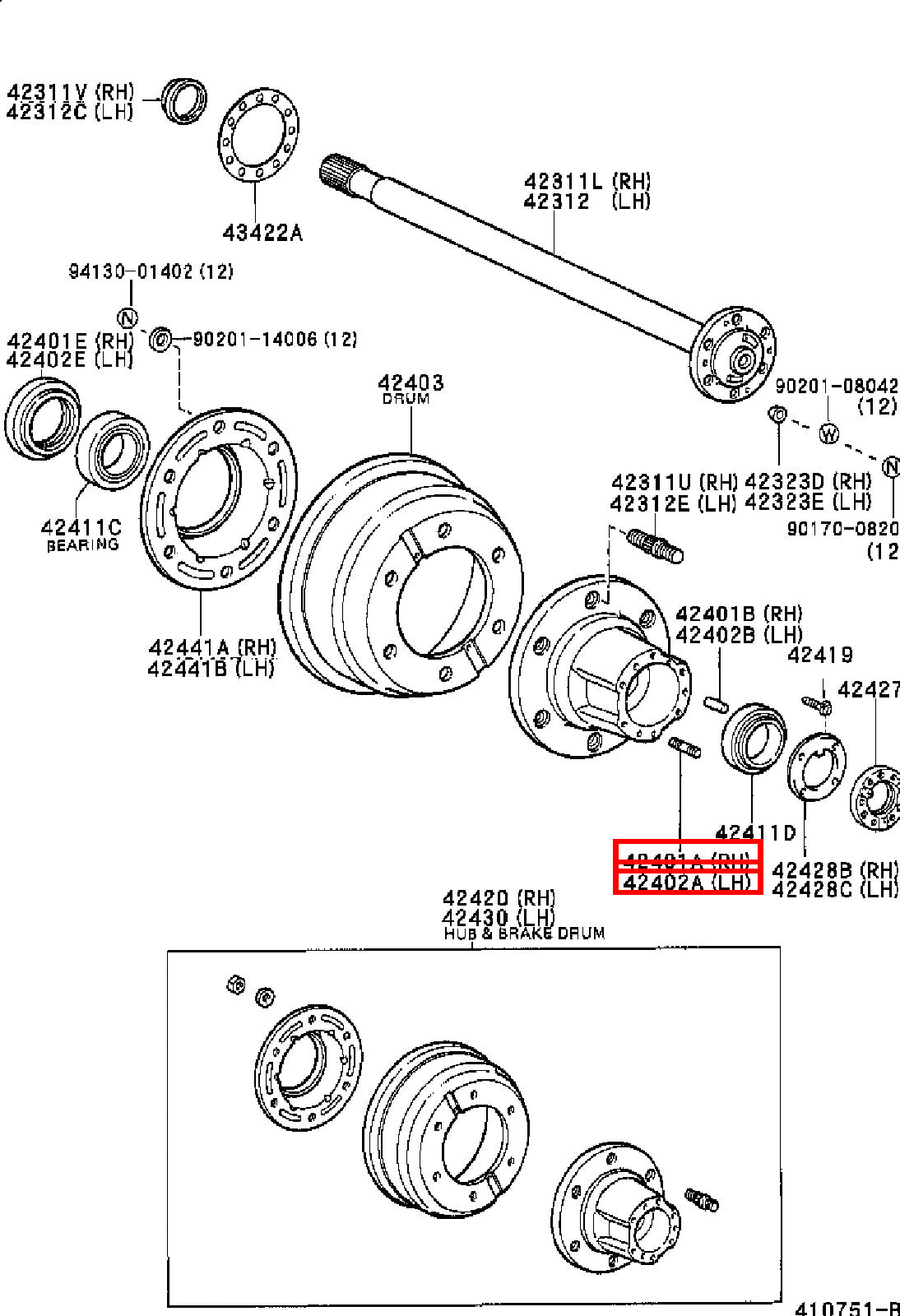 Genuine Hilux LN110 LN109 LN108 LN107 Front Axle Outer Shaft Flange Stud x6