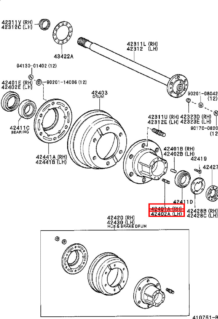 Genuine Hilux LN110 LN109 LN108 LN107 Front Axle Outer Shaft Flange Stud x6