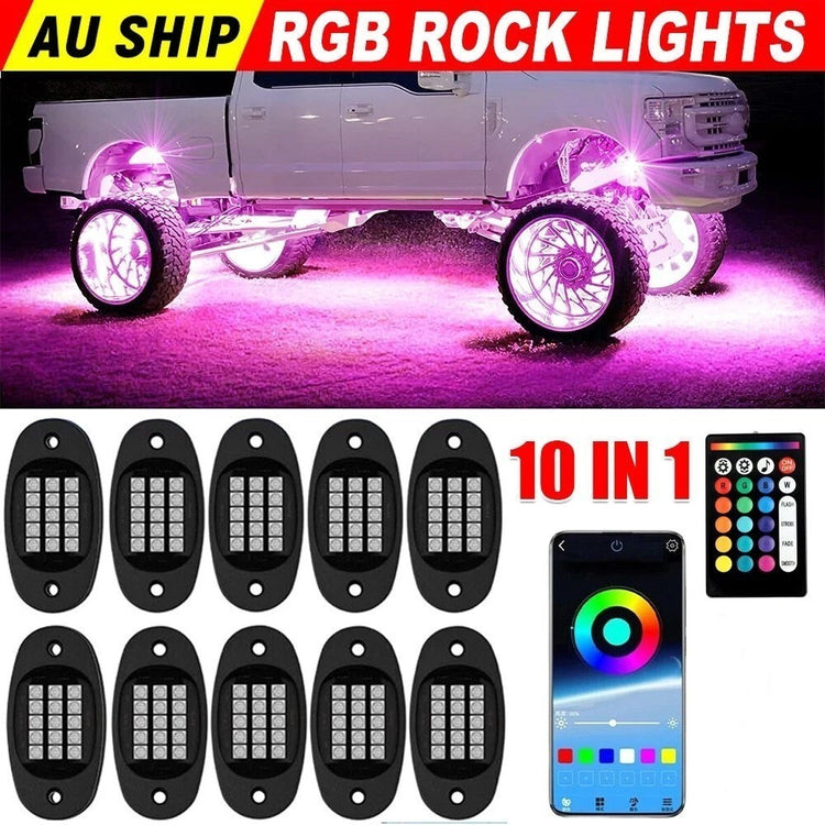 20Pods LED RGB Rock Lights Offroad Music Wireless Bluetooth Underglow Neon Light