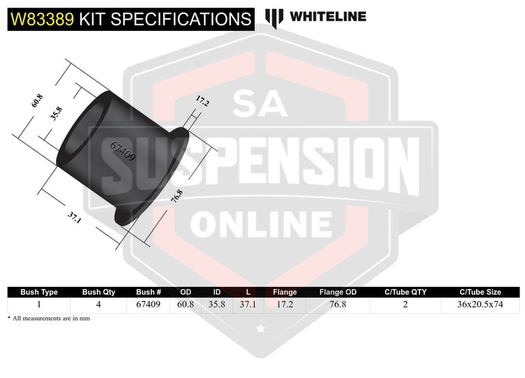 Whiteline W83389 - Strut Rod - To Chassis Bushing Kit (Rod/Strut- wheel suspensi