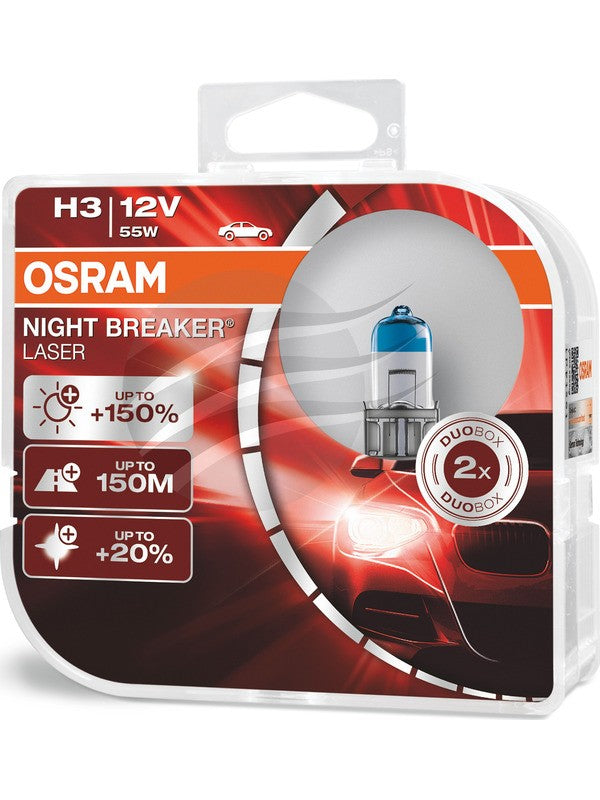 Osram Pkt 2 H3 Night Breaker Laser +150% Halogen Globe 12V 55W (64151NL-DUO)