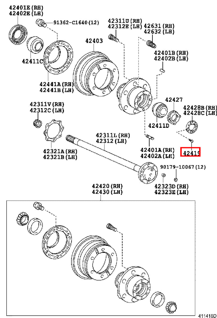 Genuine Dyna ToyoAce RZY281 RZY231 RZY230 Rear Wheel Bearing Hub Nut Screw