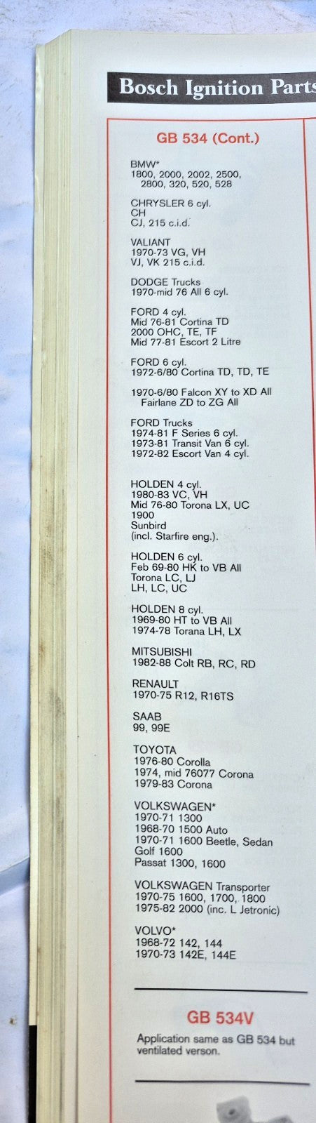 GB 534 DISTRIBUTER POINTS BMW,CHRYSLER,FORD,HOLDEN,RENAULT,SAAB,TOYOTA,VOLVO,VW