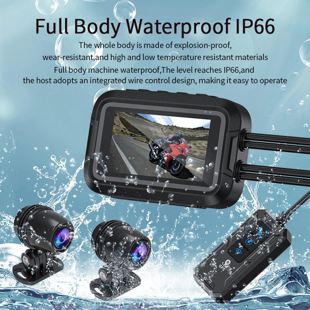 Dual 1080P Motorcycle DVR Dash Cam Front Rear Camera WiFi GPS Waterproof