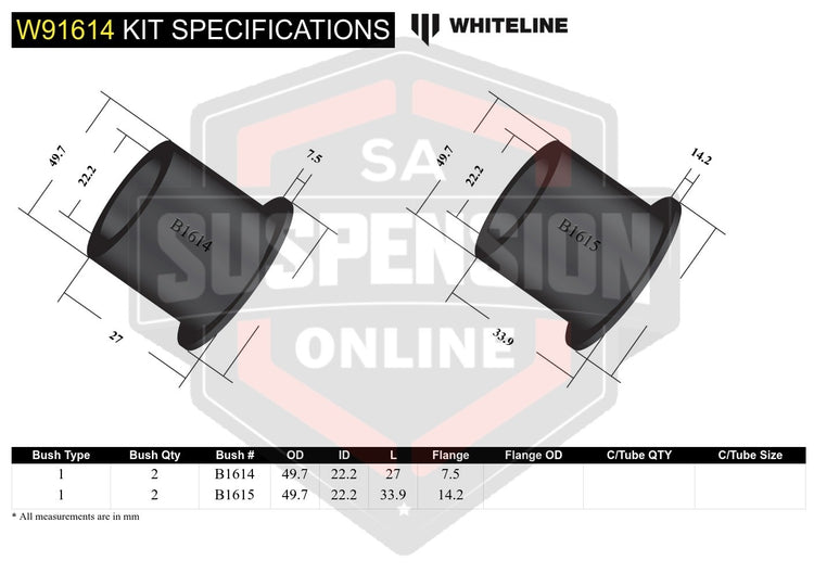 Whiteline W91614 - Differential Mount - Bushing Kit (Mounting- differential)