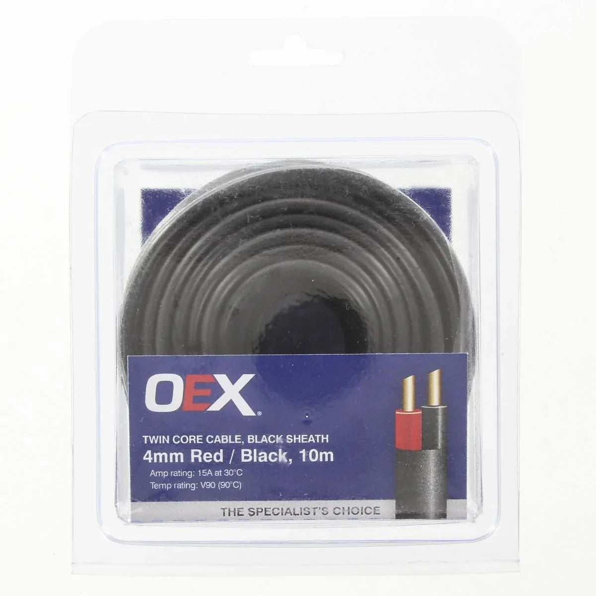 OEX ACX0808-10BL 4mm Twin Core Sheathed Cable 15 Amp Red Black 10m Roll