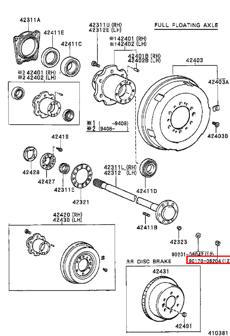 Genuine Dyna YY211 LY235 LY212 LY211 Dyna ToyoAce KDY220 Rear Axle Hub Stud Nut