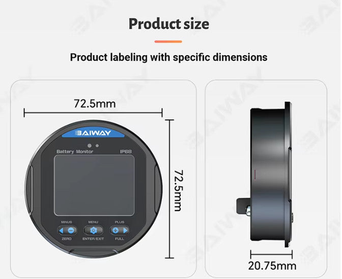 IP68 Waterproof Battery Monitor 100V350A Charge Discharge Test Voltage AMP Meter