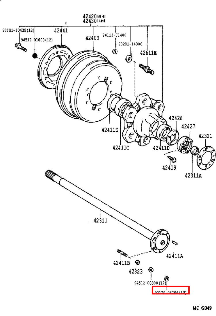 Genuine Dyna YY211 LY235 LY212 LY211 Dyna ToyoAce KDY220 Rear Axle Hub Stud Nut