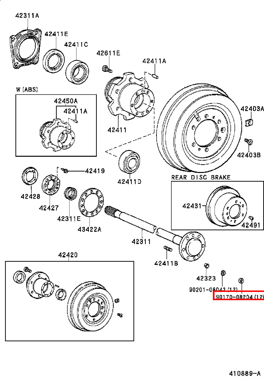 Genuine Dyna YY211 LY235 LY212 LY211 Dyna ToyoAce KDY220 Rear Axle Hub Stud Nut