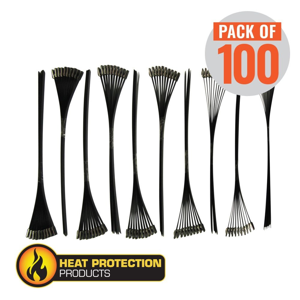 Exhaust Wrap Stainless Black Locking Ties 200mm (8 Inch) Long Heavy Duty Qty 100