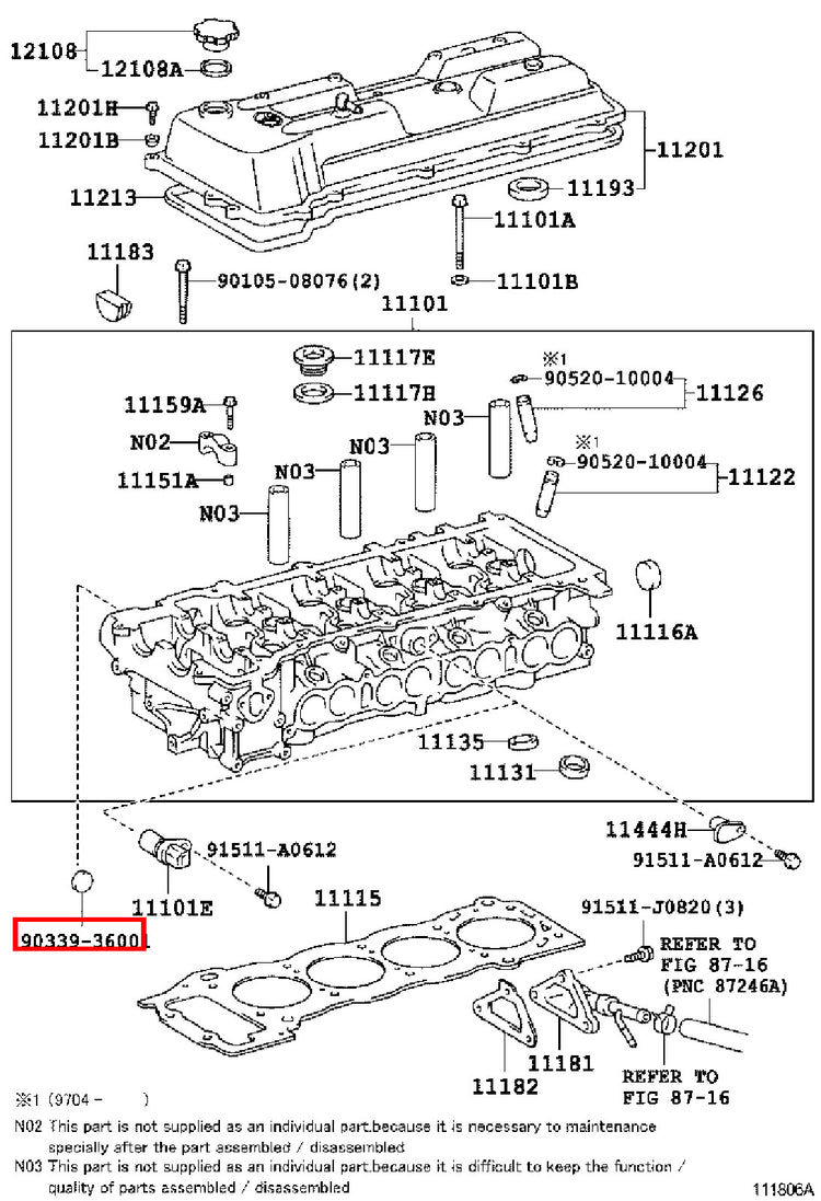 Genuine 4Runner RZN185 RZN180 Avensis ST220 Caldina ST210 Cylinder Head Plug