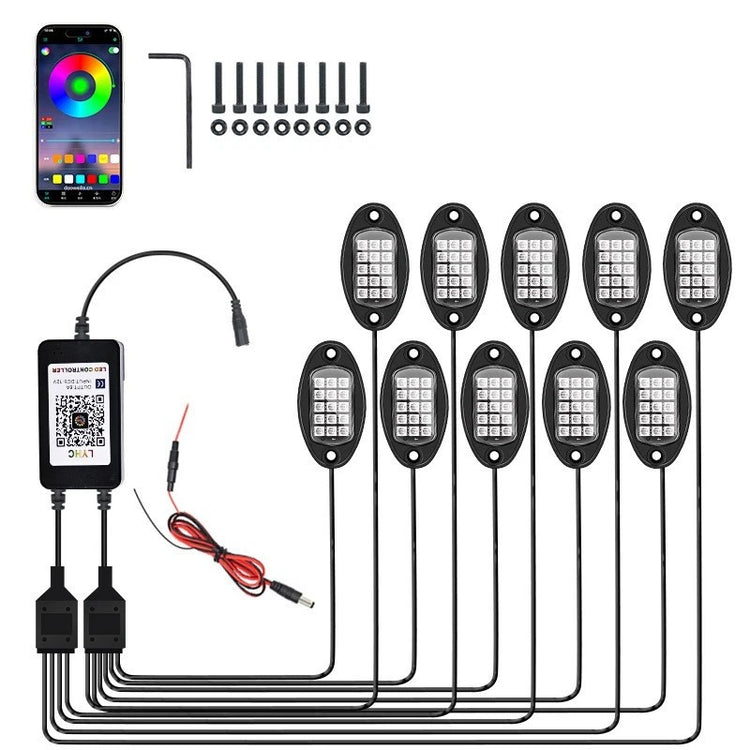 For Offroad 4x4 10Pod RGB Rock Lights IP67 Waterproof Bluetooth Rock LED