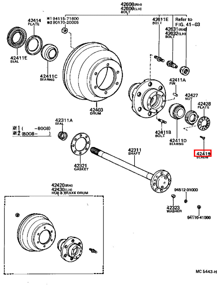 Genuine Dyna ToyoAce RZY281 RZY231 RZY230 Rear Wheel Bearing Hub Nut Screw