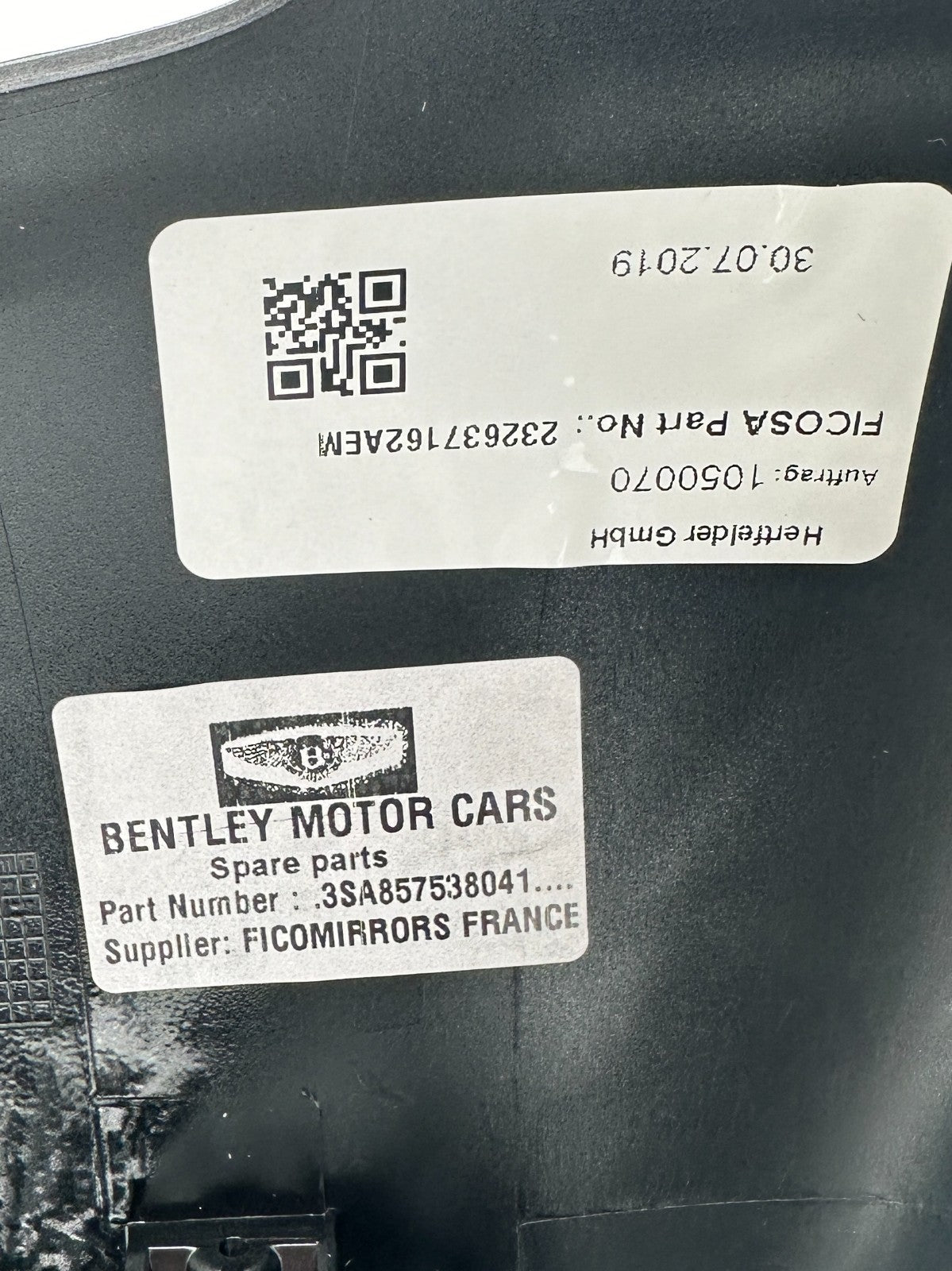 Genuine Bentley New Flying Spur Exterior Mirror Cap Black (Right) 3SA857538041