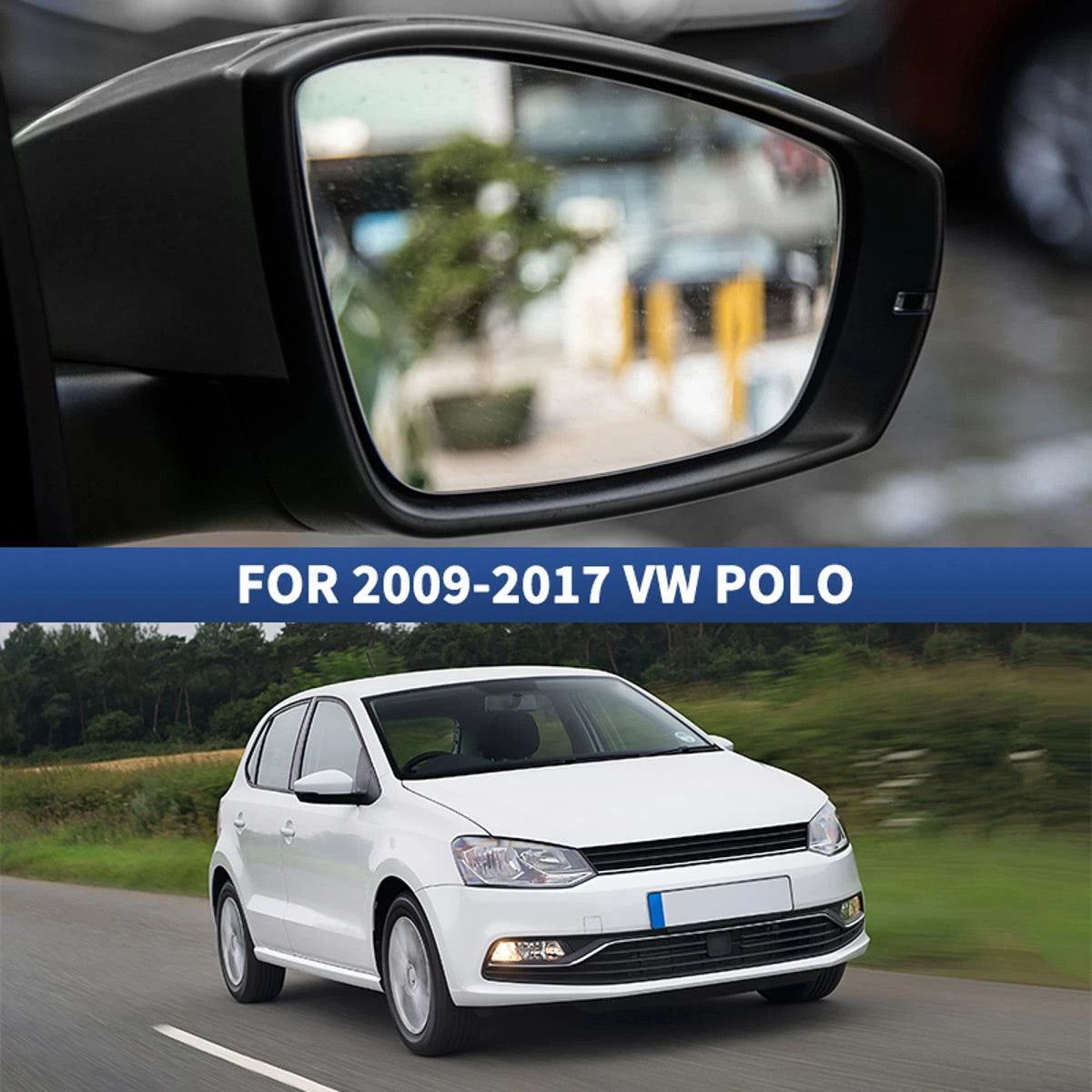 Car Driver Right Side mirror glass Heated Convex with Base for VW POLO 2010-2017