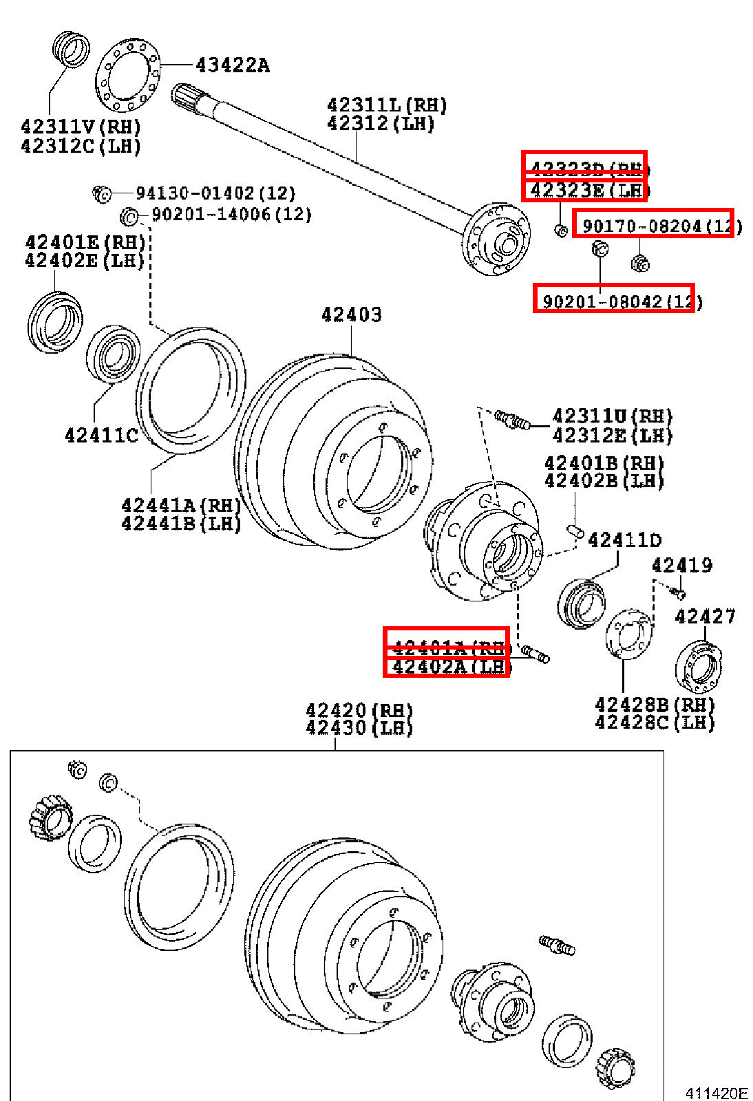 Genuine Dyna ToyoAce KDY270 KDY231 KDY230 Axle Hub Stud Washer Nut 8mm Kit