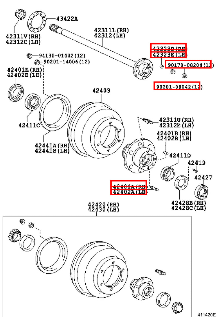 Genuine Dyna ToyoAce KDY270 KDY231 KDY230 Axle Hub Stud Washer Nut 8mm Kit