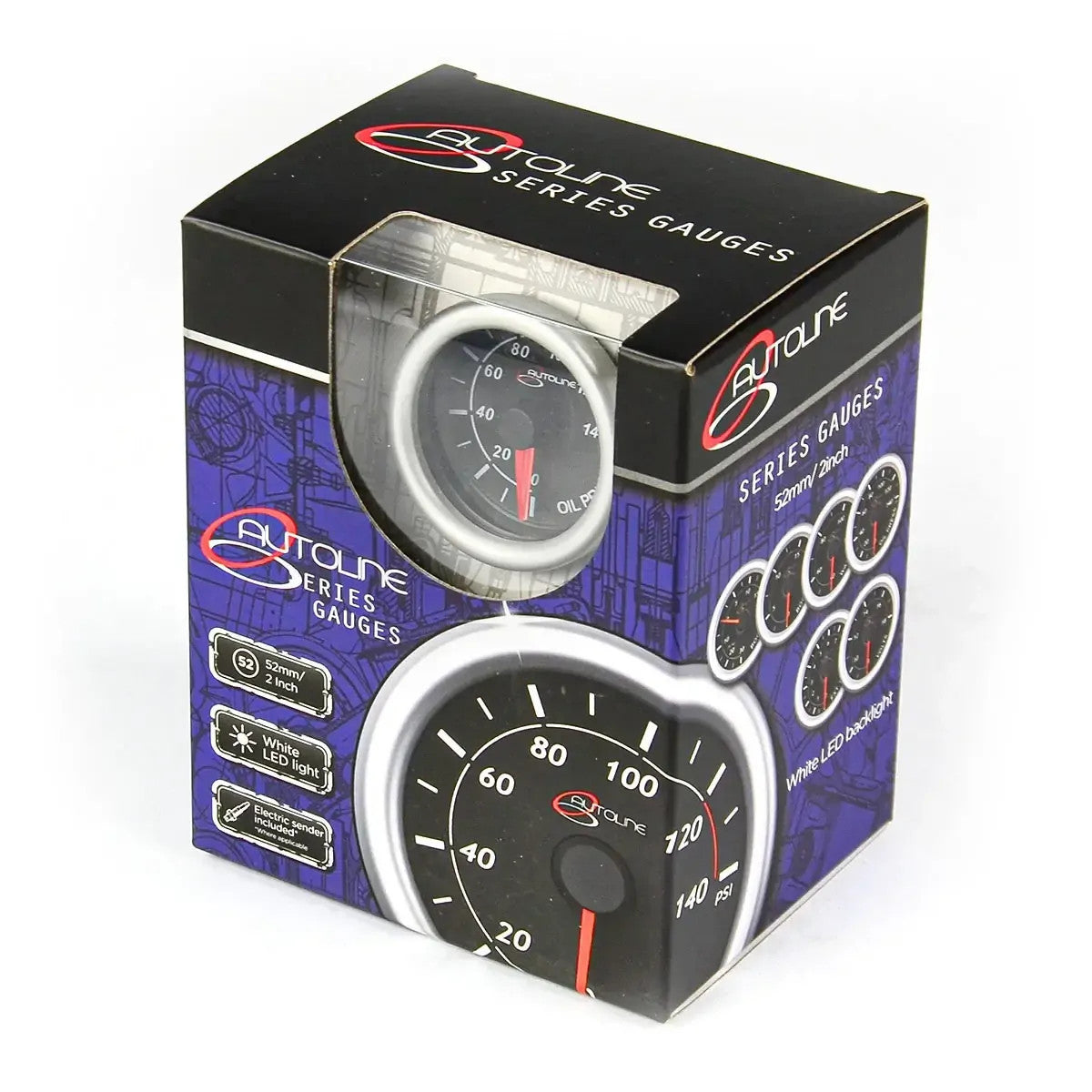 Genuine Autoline Oil Press Gauge 0-140psi 52mm Autoline Series Black 12V
