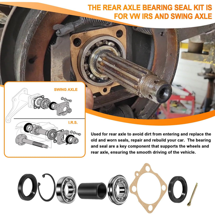 Rear IRS Wheel Bearing Kit w/Seals for Volkswagen VW Type 1 Bug/GHIA 1968-1979