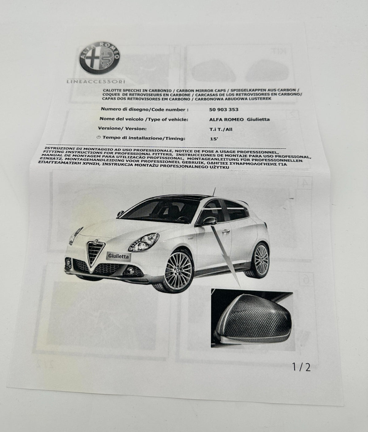 Genuine Alfa Romeo Giulietta (2010-2020) Carbon Fibre Mirror Cap Set 50555986