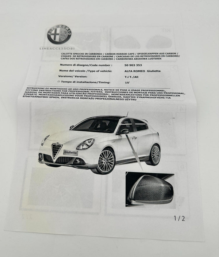 Genuine Alfa Romeo Giulietta (2010-2020) Carbon Fibre Mirror Cap Set 50555986