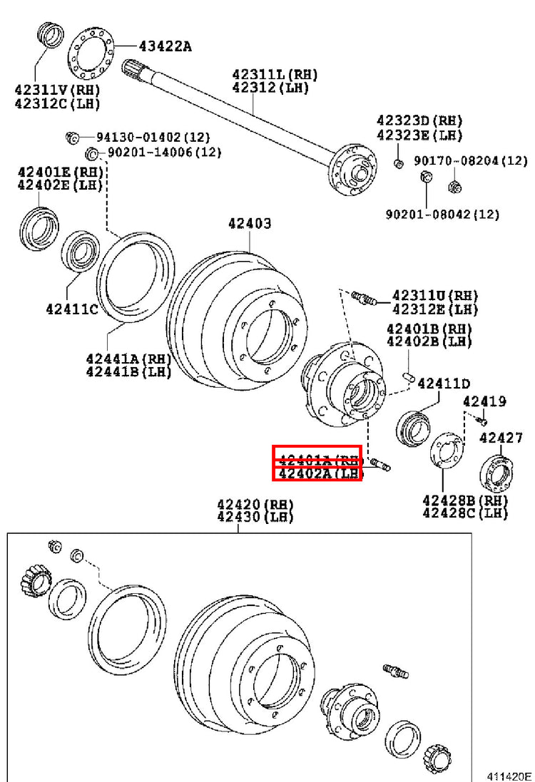 Genuine Hilux LN110 LN109 LN108 LN107 Front Axle Outer Shaft Flange Stud x6